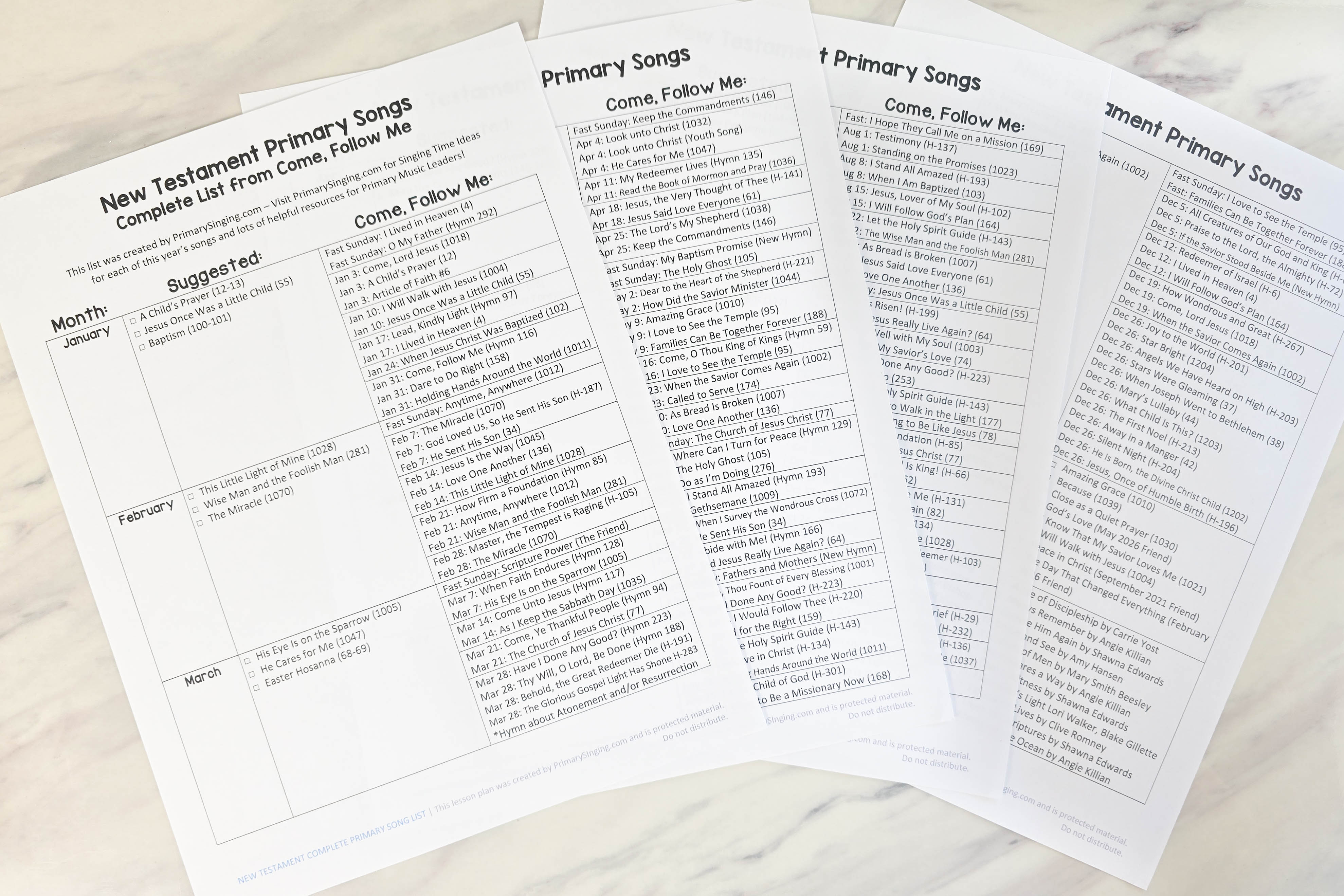 2027 New Testament Singing Time Entire Come Follow Me Song List - See all of the songs recommended to teach this year including songs included throughout the manual! Printable song list for LDS Primary music leaders and Ward Choir directors!