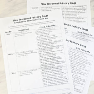 2027 New Testament Singing Time Entire Come Follow Me Song List - See all of the songs recommended to teach this year including songs included throughout the manual! Printable song list for LDS Primary music leaders and Ward Choir directors!