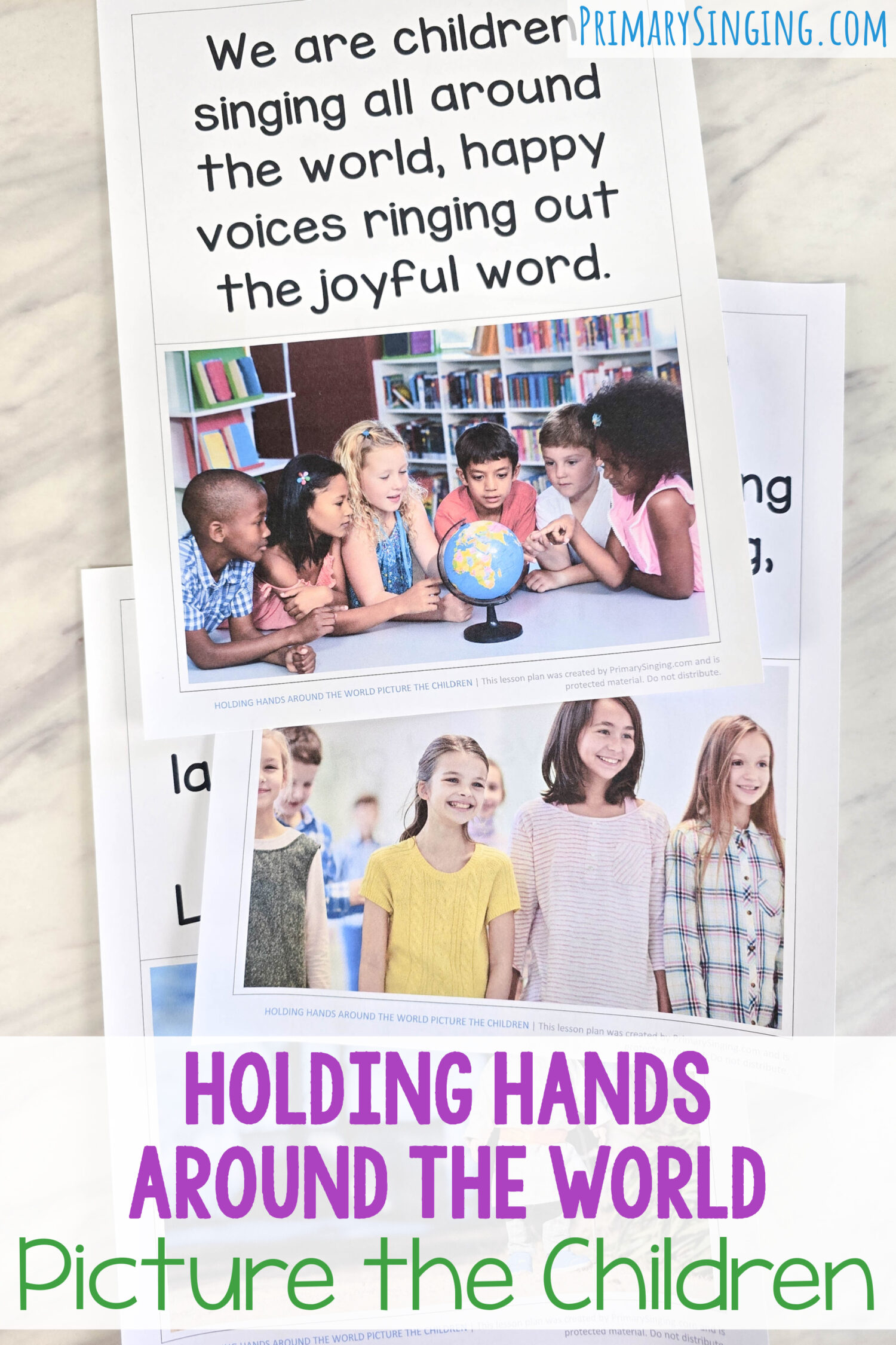 Holding Hands Around the World Picture the Children - Start with the lyrics face up, then flip them over as you go to pictures of children from all over the world! Fun and easy singing time idea and lesson plan for LDS Primary music leaders.