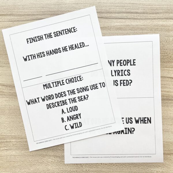 The Miracle Song Quiz - Use these trivia questions with answers from the song lyrics for a fun way to review this Come Follow Me New Testament song. Includes printable song helps for LDS Primary Music Leaders.