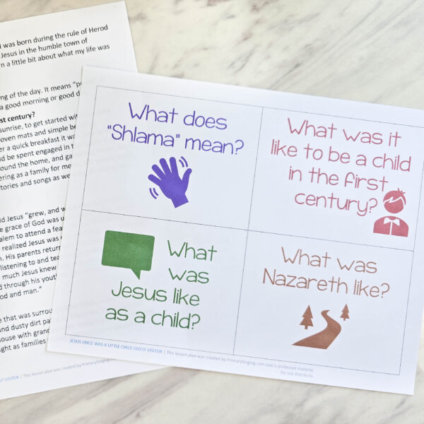 Jesus Once Was a Little Child Guest Visitor - Invite a visitor from the 1st Century BC to come into your Primary Room and answer questions about what it would have been like to live in Nazareth during the time of Jesus! An engaging way to learn about Jesus' life while you teach this LDS Primary song. With printable song helps for Primary music leaders!