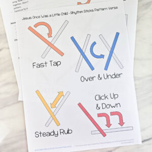 Jesus Once Was a Little Child Rhythm Sticks fun singing time lesson plan with rhythm pattern! Including printable song helps for LDS Primary Music Leaders teaching this New Testament song.