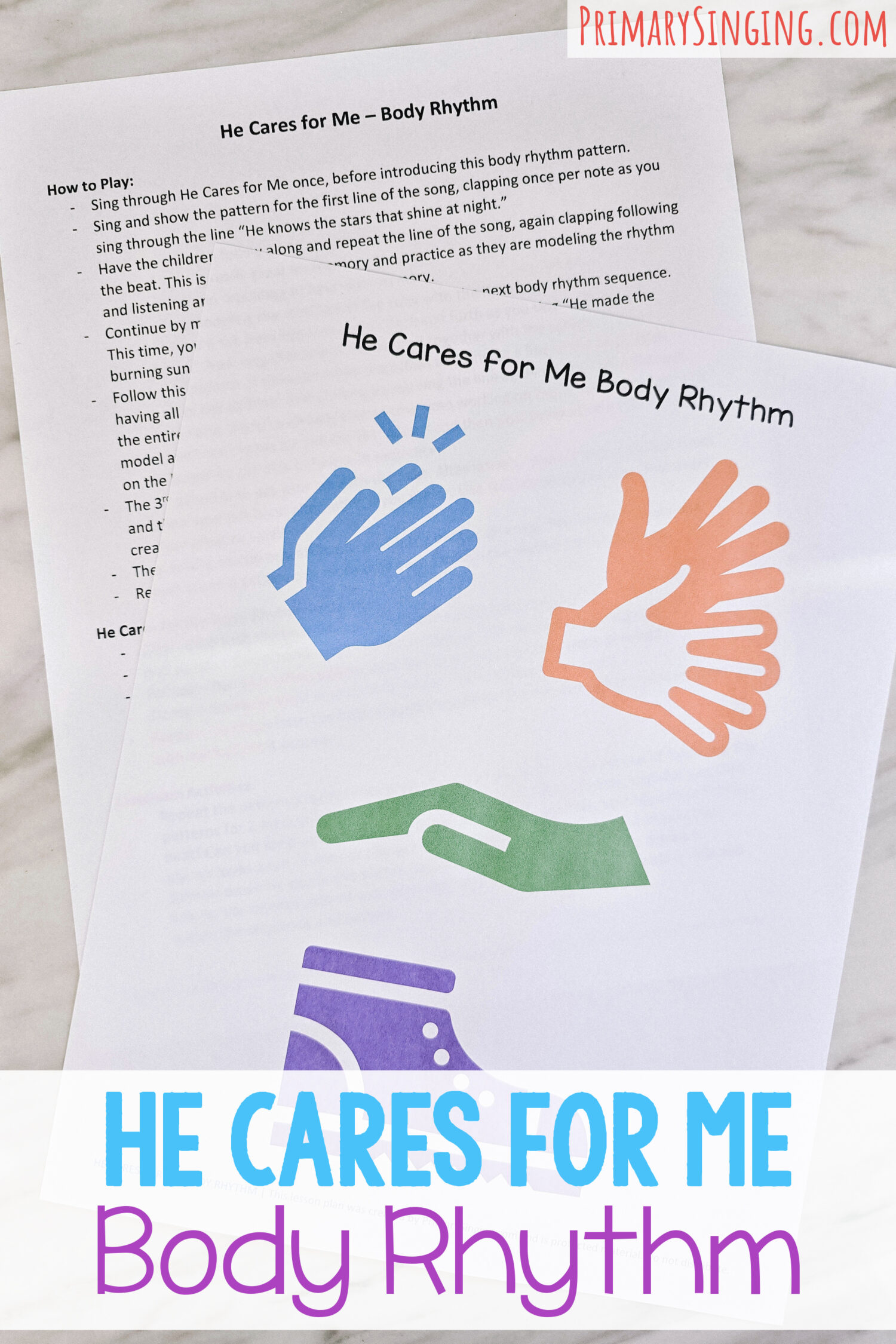 He Cares for Me Body Rhythm 1 He Cares for Me Body Rhythm - Use this fun repeating pattern that's easy to learn with an increased challenge each time you sing through the song for lots of repetition and fun! Printable song helps for LDS Primary music leaders.