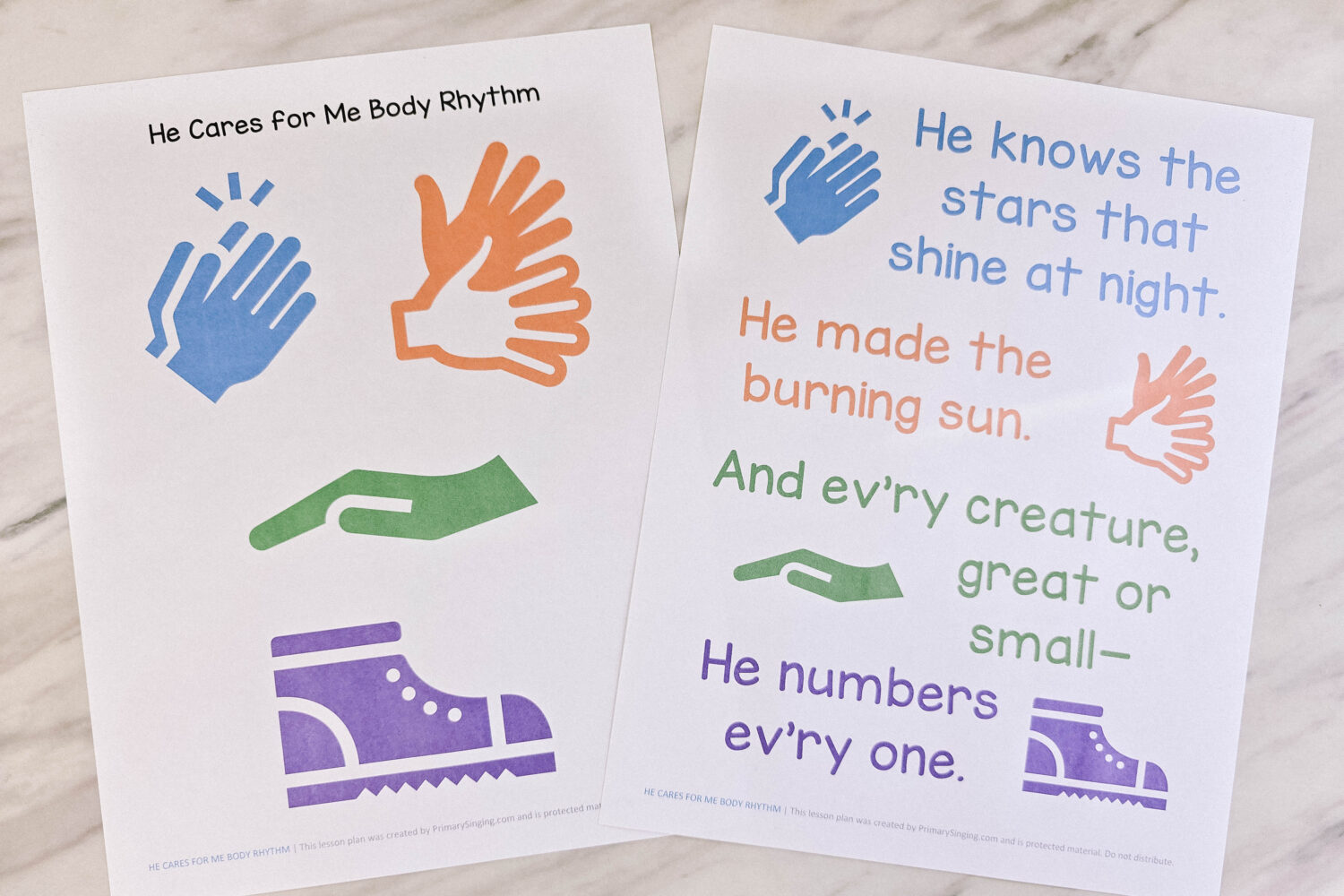 He Cares for Me Flip Chart & Lyrics 9 He Cares for Me Body Rhythm - Use this fun repeating pattern that's easy to learn with an increased challenge each time you sing through the song for lots of repetition and fun! Printable song helps for LDS Primary music leaders.