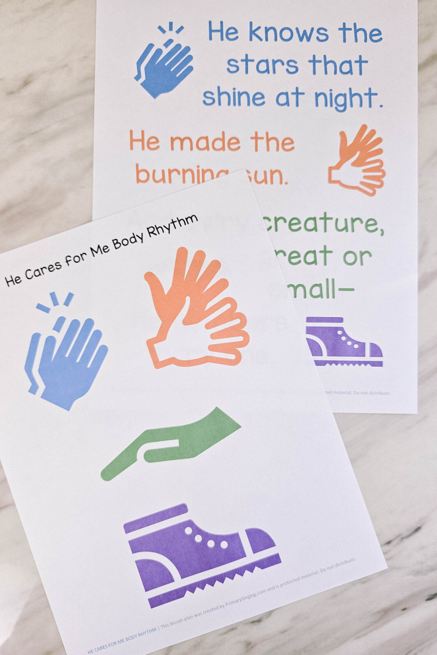 He Cares for Me Body Rhythm 2 He Cares for Me Body Rhythm - Use this fun repeating pattern that's easy to learn with an increased challenge each time you sing through the song for lots of repetition and fun! Printable song helps for LDS Primary music leaders.