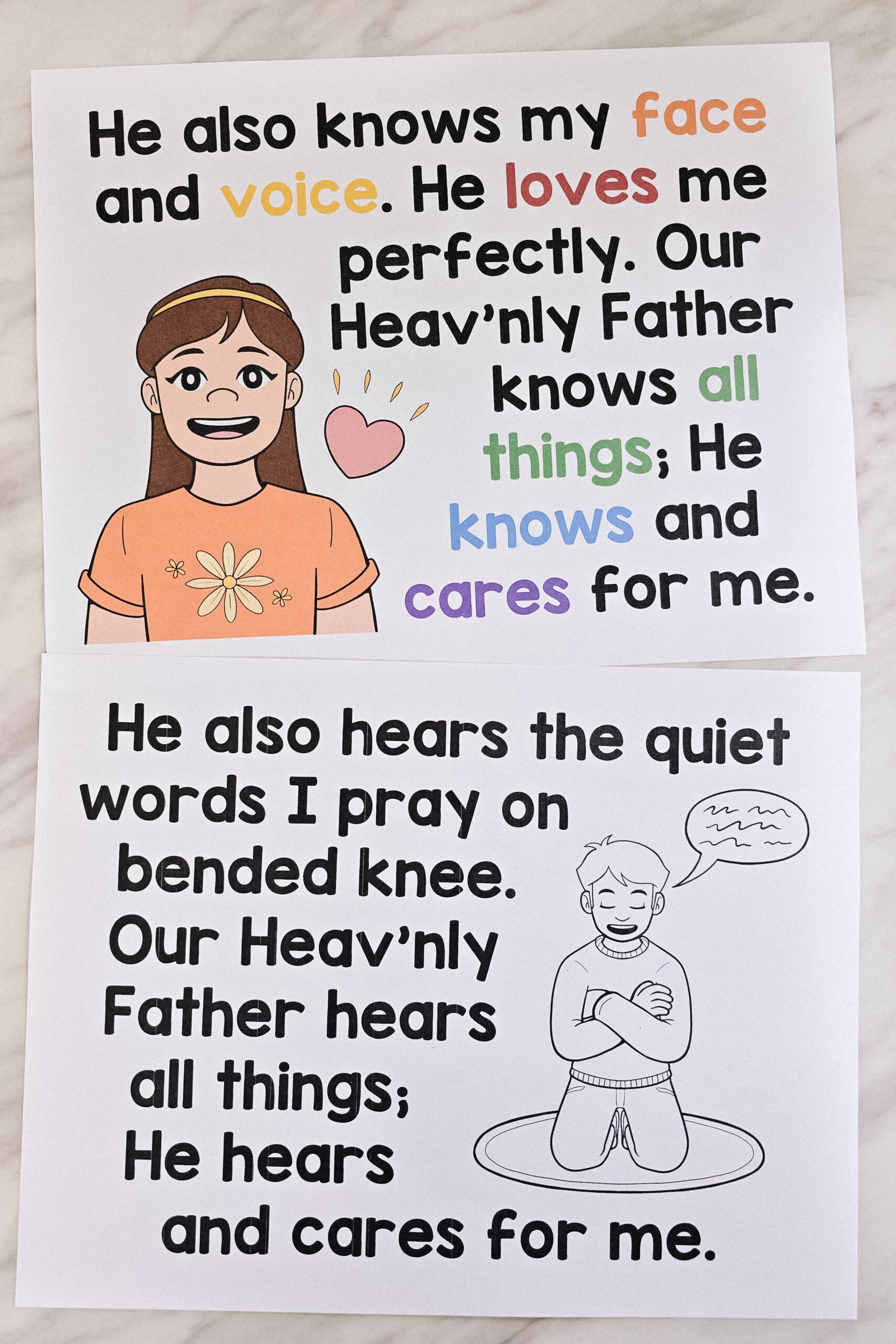 Shop: He Cares for Me Flip Chart 4 He Cares for Me Flip Chart illustrated printable song chart in portrait and landscape with lyrics and pictures for LDS Primary Music leaders to help you teach this song!