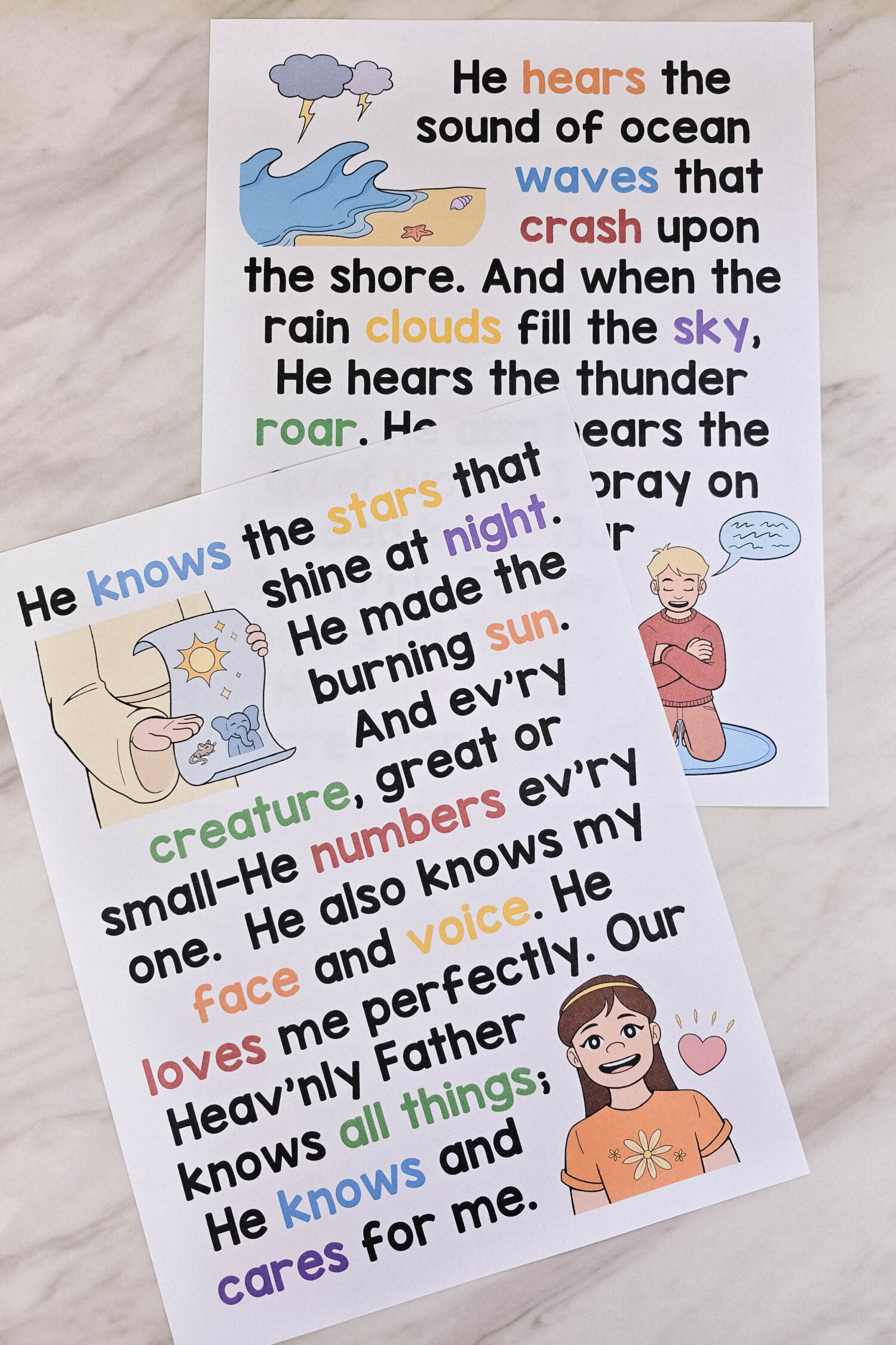 He Cares for Me Flip Chart & Lyrics 3 He Cares for Me Flip Chart illustrated printable song chart in portrait and landscape with lyrics and pictures for LDS Primary Music leaders to help you teach this song!