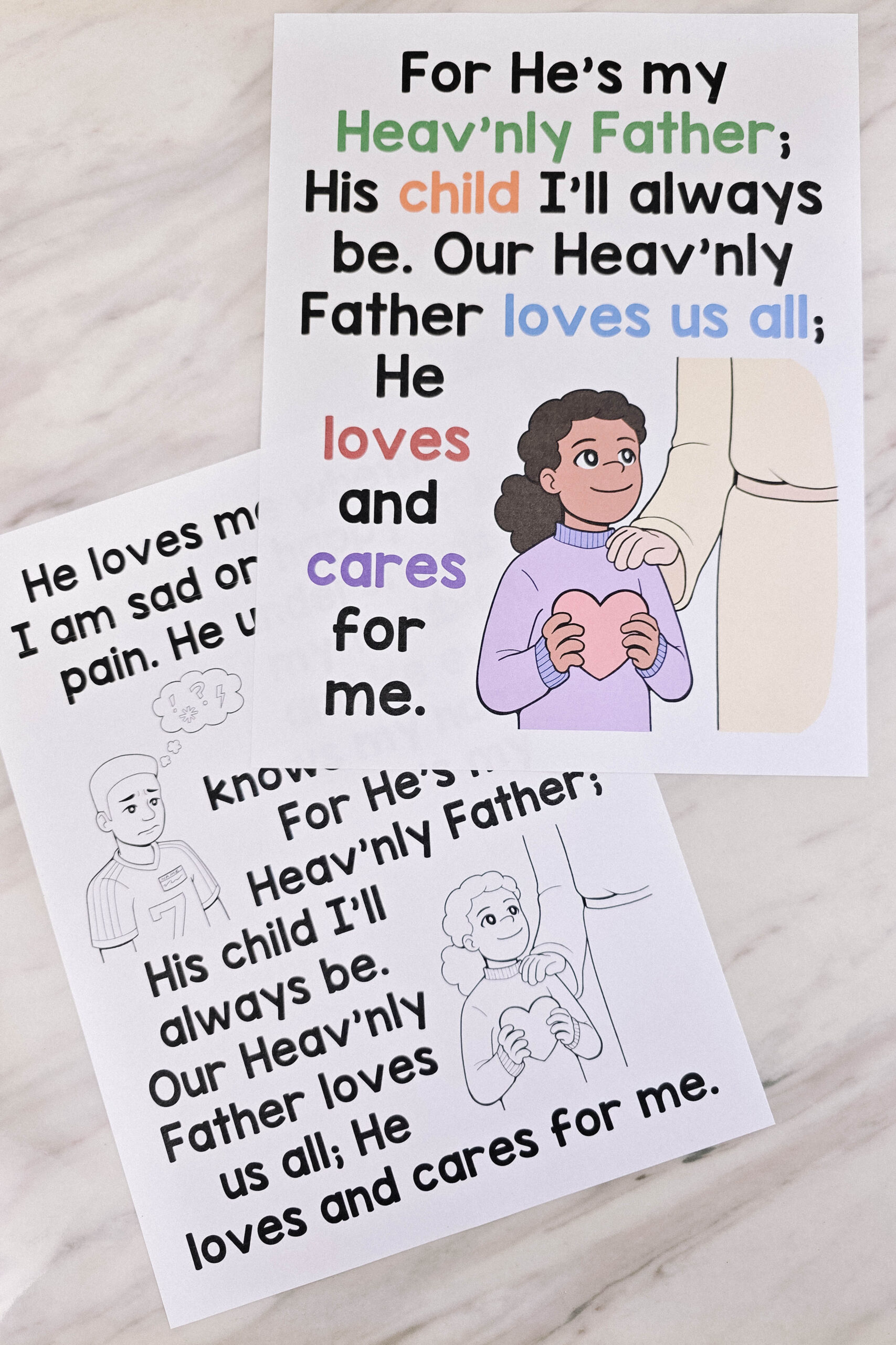 Shop: He Cares for Me Flip Chart 5 He Cares for Me Flip Chart illustrated printable song chart in portrait and landscape with lyrics and pictures for LDS Primary Music leaders to help you teach this song!
