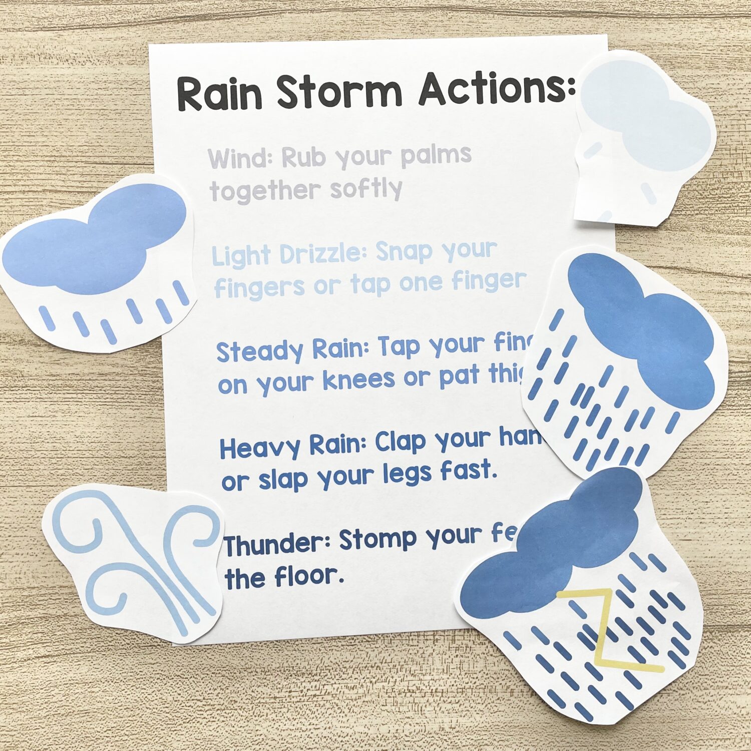The Wise Man and the Foolish Man Action Words 10 The Wise Man and the Foolish Man Rain Storm - Create a rhythm rain storm using body percussion for an engaging way to review this primary song! Includes printable song helps for LDS Primary Music Leaders and families.