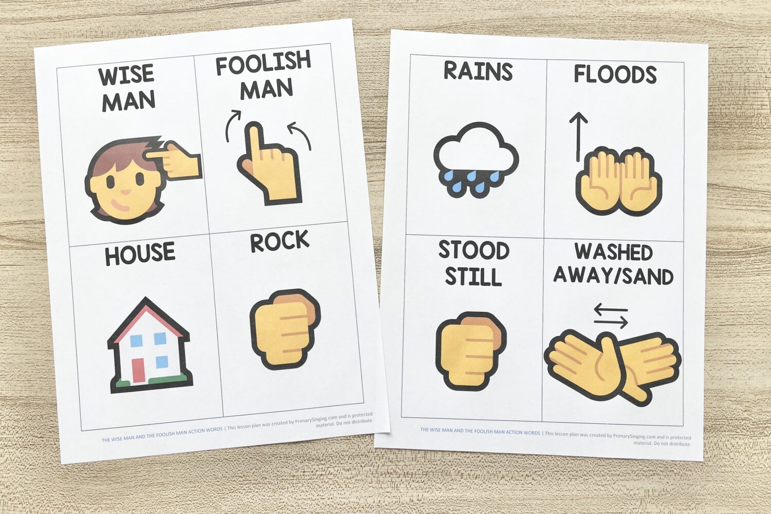 The Wise Man and the Foolish Man Action Words 7 The Wise Man and the Foolish Man Action Words - Use simple hand actions for a fun way to teach this favorite primary song with printable action cards for LDS Primary Music Leaders and families.