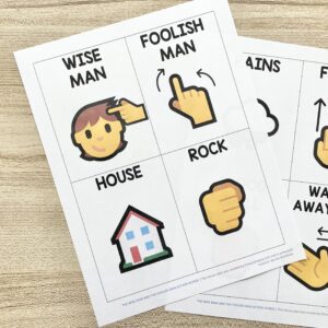 The Wise Man and the Foolish Man Action Words - Use simple hand actions for a fun way to teach this favorite primary song with printable action cards for LDS Primary Music Leaders and families.