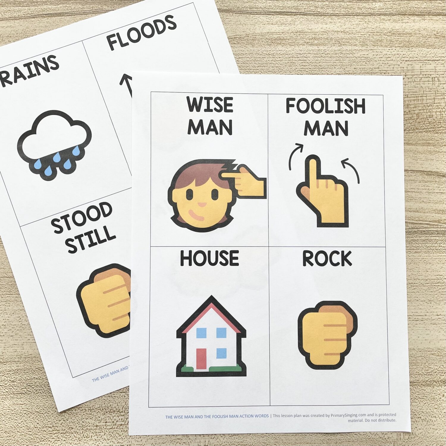 The Wise Man and the Foolish Man Action Words 3 The Wise Man and the Foolish Man Action Words - Use simple hand actions for a fun way to teach this favorite primary song with printable action cards for LDS Primary Music Leaders and families.