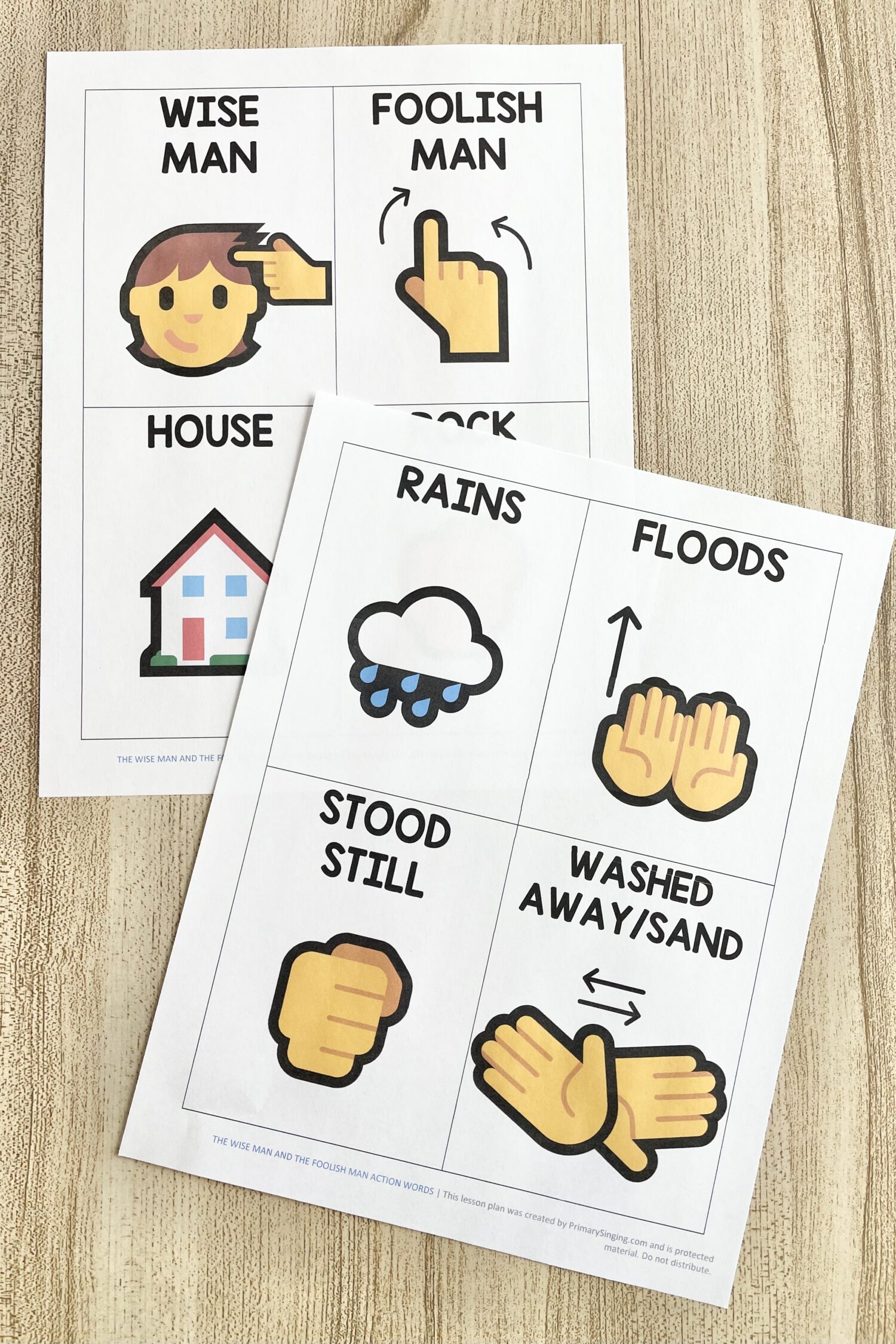 The Wise Man and the Foolish Man Action Words 4 The Wise Man and the Foolish Man Action Words - Use simple hand actions for a fun way to teach this favorite primary song with printable action cards for LDS Primary Music Leaders and families.