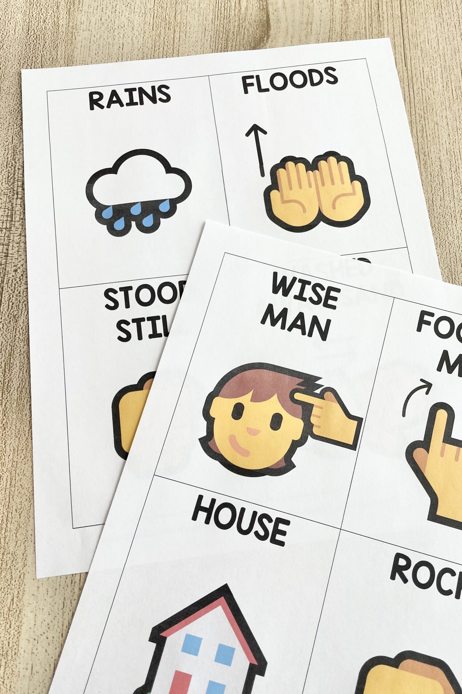 The Wise Man and the Foolish Man Action Words 5 The Wise Man and the Foolish Man Action Words - Use simple hand actions for a fun way to teach this favorite primary song with printable action cards for LDS Primary Music Leaders and families.