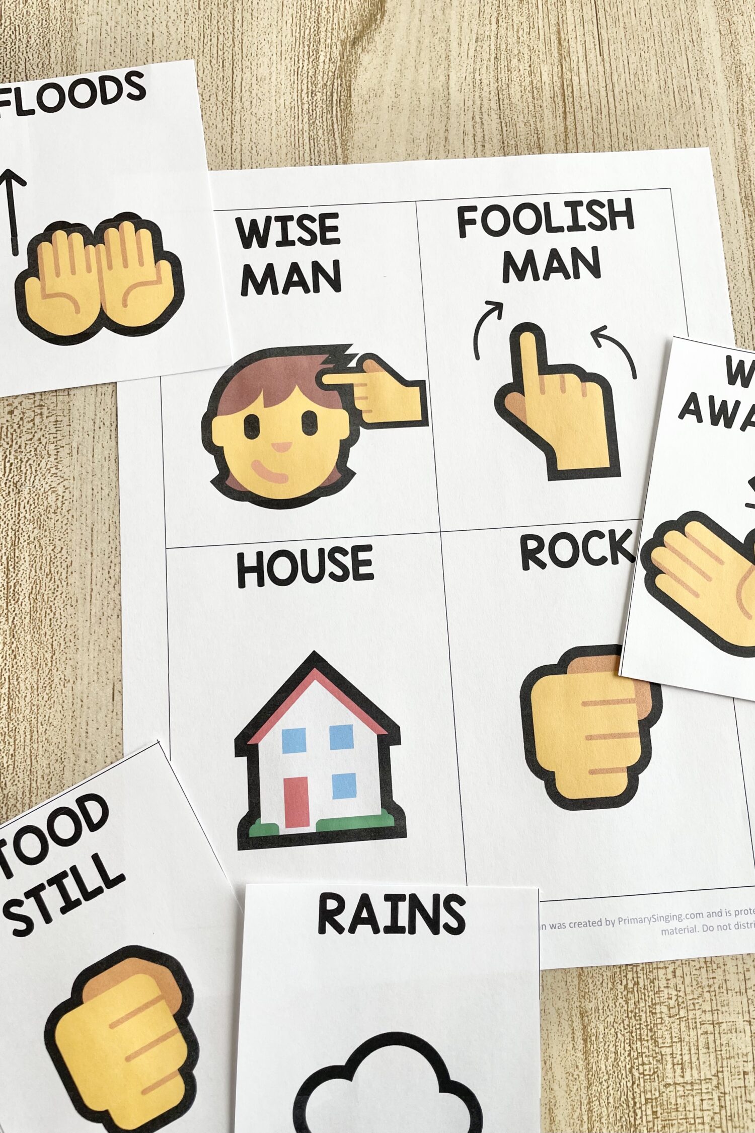 The Wise Man and the Foolish Man Action Words 2 The Wise Man and the Foolish Man Action Words - Use simple hand actions for a fun way to teach this favorite primary song with printable action cards for LDS Primary Music Leaders and families.