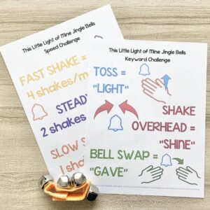 This Little Light of Mine Jingle Bells - Incorporate jingle bell instruments and try these keyword and speed rhythm challenges for a fun way to review this primary song with printable song helps for LDS Primary Music Leaders and families.