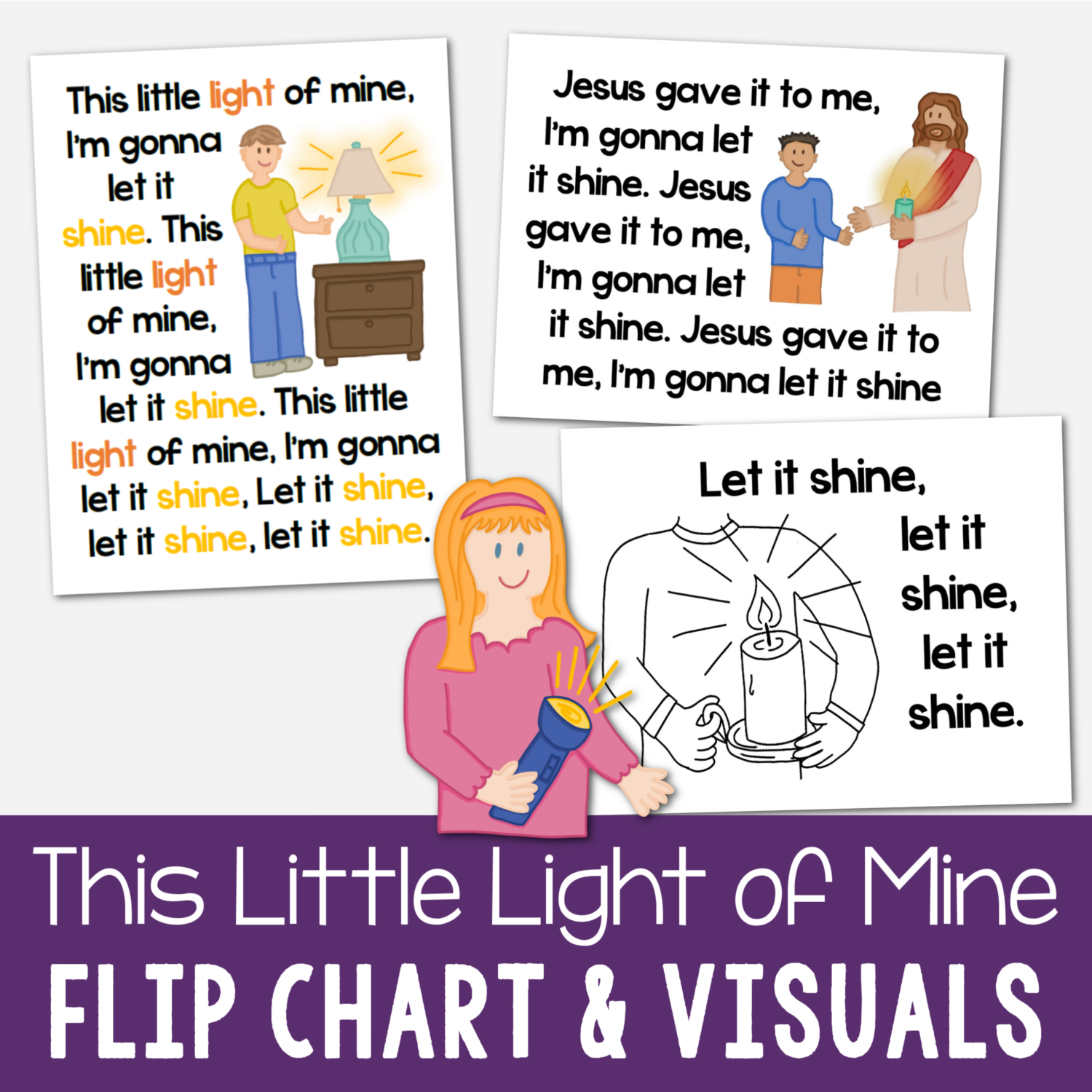 This Little Light of Mine Flip Chart & Lyrics 6 This Little Light of Mine Flip Chart - Get this beautiful illustrated lyrics song chart that helps you easily teach this song in Primary Singing Time! Printable helps and a slideshow option for LDS primary music leaders!