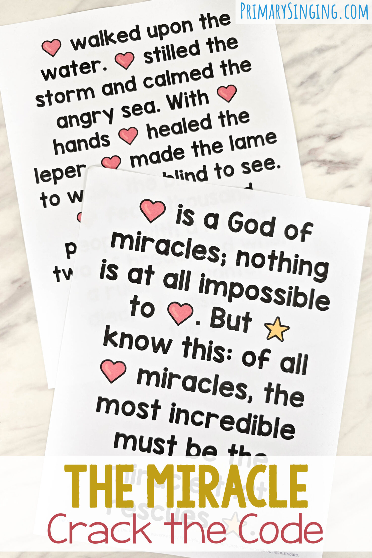 The Miracle Crack the Code 1 The Miracle Crack the Code - Use this fun action guide and decode what each of the symbols represent from the song lyrics. Fun singing time lesson plan for LDS Primary music leaders.