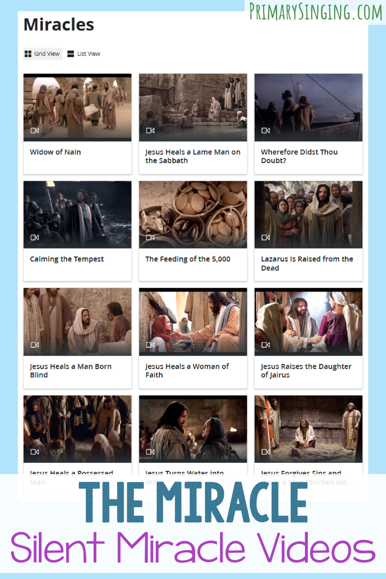 The Miracle Silent Miracle Videos 1 The Miracle Silent Miracle Videos - Play videos of Jesus performing miracles that match the song lyrics as you sing each verse for an impactful spiritual connection lesson plan for Singing Time!