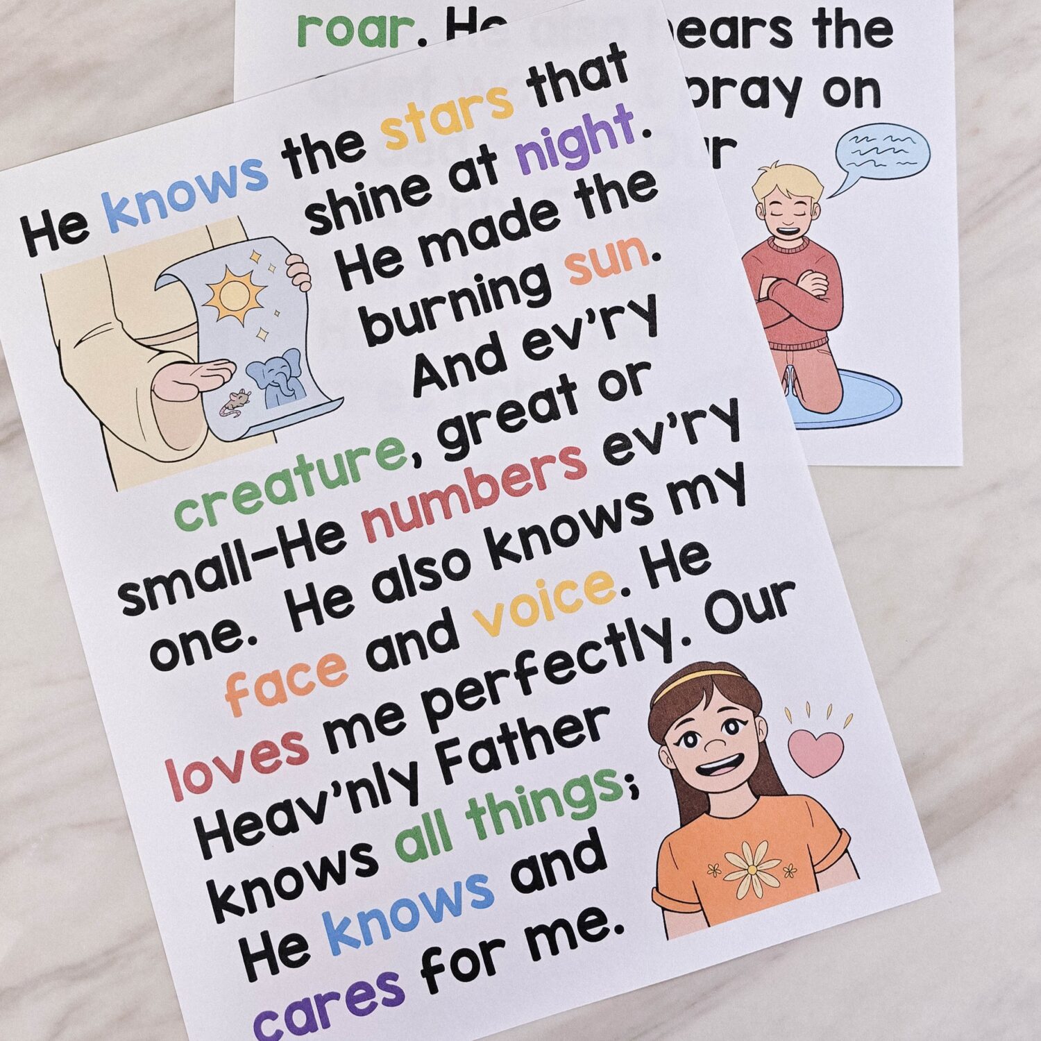 He Cares for Me Flip Chart & Lyrics 5 He Cares for Me Flip Chart illustrated printable song chart in portrait and landscape with lyrics and pictures for LDS Primary Music leaders to help you teach this song!