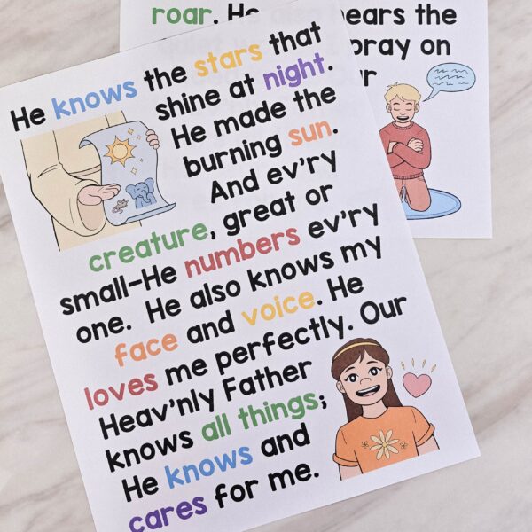 He Cares for Me Flip Chart & Lyrics 2 He Cares for Me Flip Chart illustrated printable song chart in portrait and landscape with lyrics and pictures for LDS Primary Music leaders to help you teach this song!