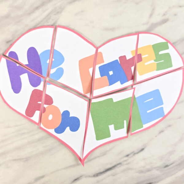 He Cares for Me Heart Puzzle 1 He Cares for Me Heart Puzzle Singing Time Idea - Put together a picture puzzle in a heart shape with pictures from each line of the song or a simple phrase for the words of the song! Printable song helps for LDS Primary music leaders.