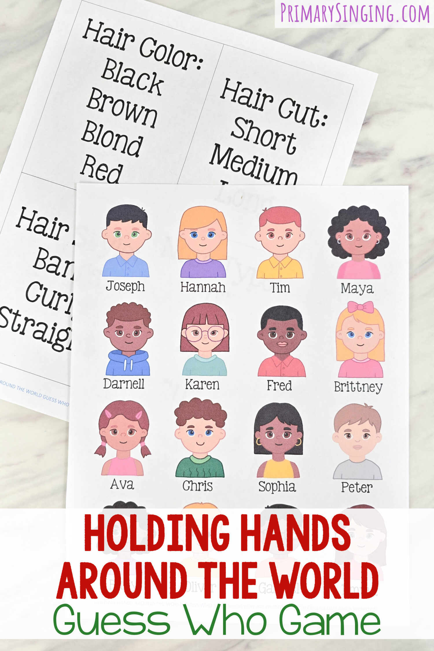 Holding Hands Around the World Guess Who Game 1 Holding Hands Around the World Guess Who Game - Use this fun singing time activity to decode which of these Primary children are joining you singing with the clues! Printable game for LDS primary music leaders.