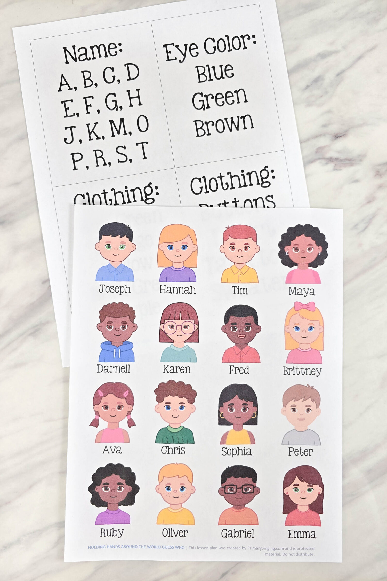 Holding Hands Around the World Guess Who Game 3 Holding Hands Around the World Guess Who Game - Use this fun singing time activity to decode which of these Primary children are joining you singing with the clues! Printable game for LDS primary music leaders.