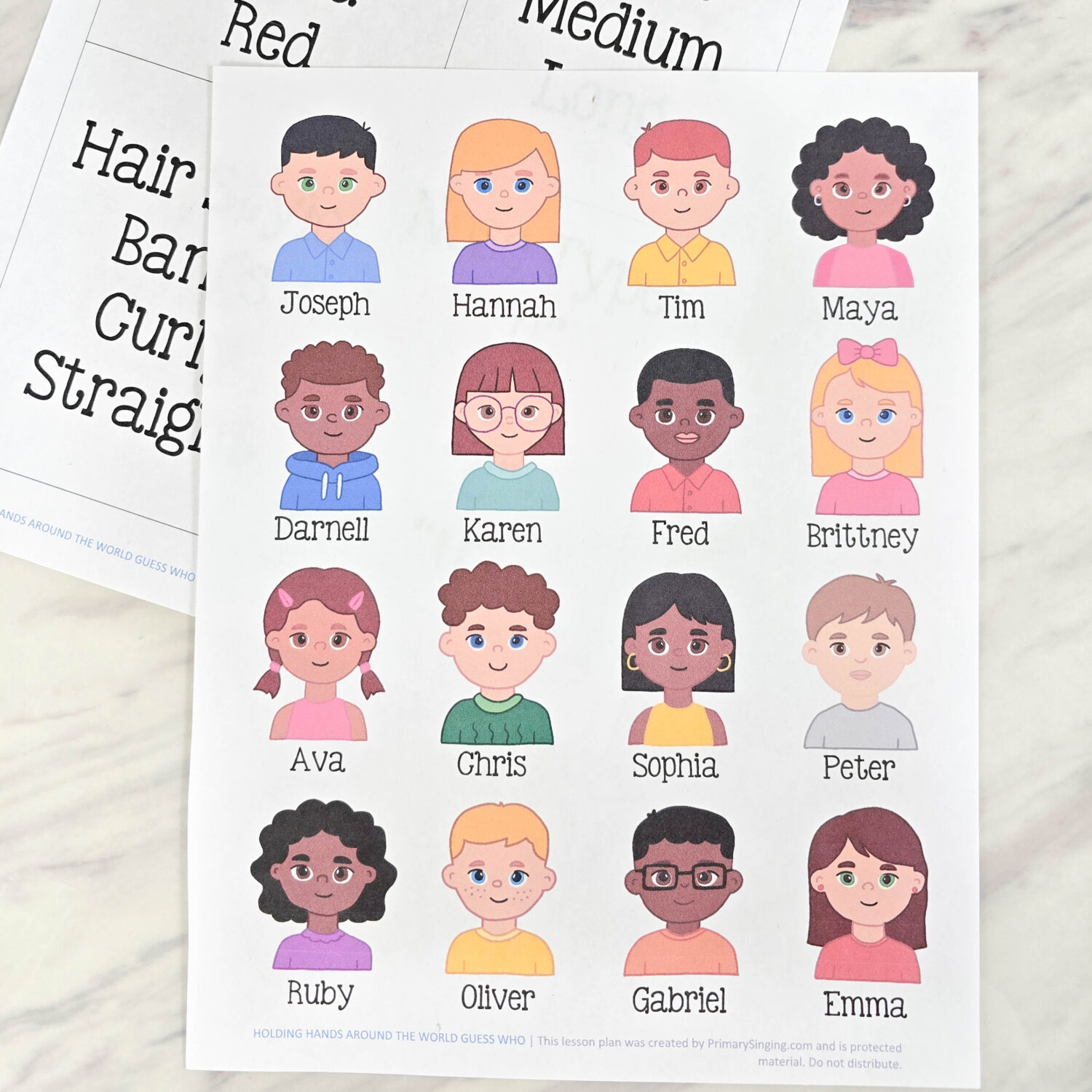 Holding Hands Around the World Guess Who Game 7 Holding Hands Around the World Guess Who Game - Use this fun singing time activity to decode which of these Primary children are joining you singing with the clues! Printable game for LDS primary music leaders.