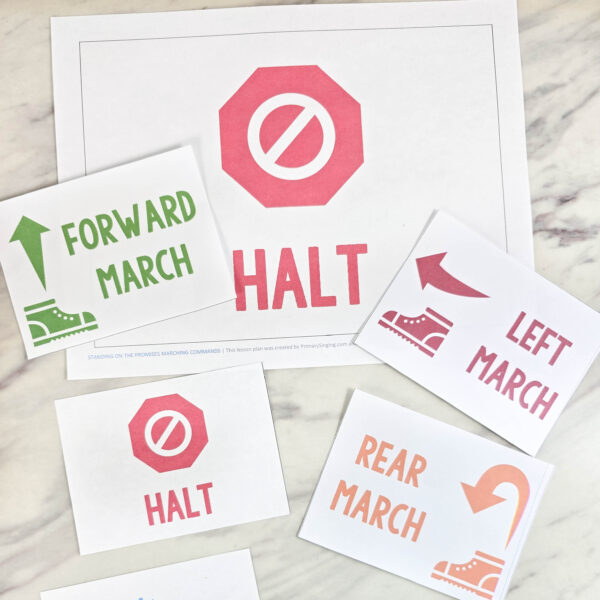 Standing on the Promises Marching Commands 1 Standing on the Promises Marching Commands fun singing time idea to add in lots of movement and singing repetition as you teach this song! Printable song helps for LDS Primary music leaders.