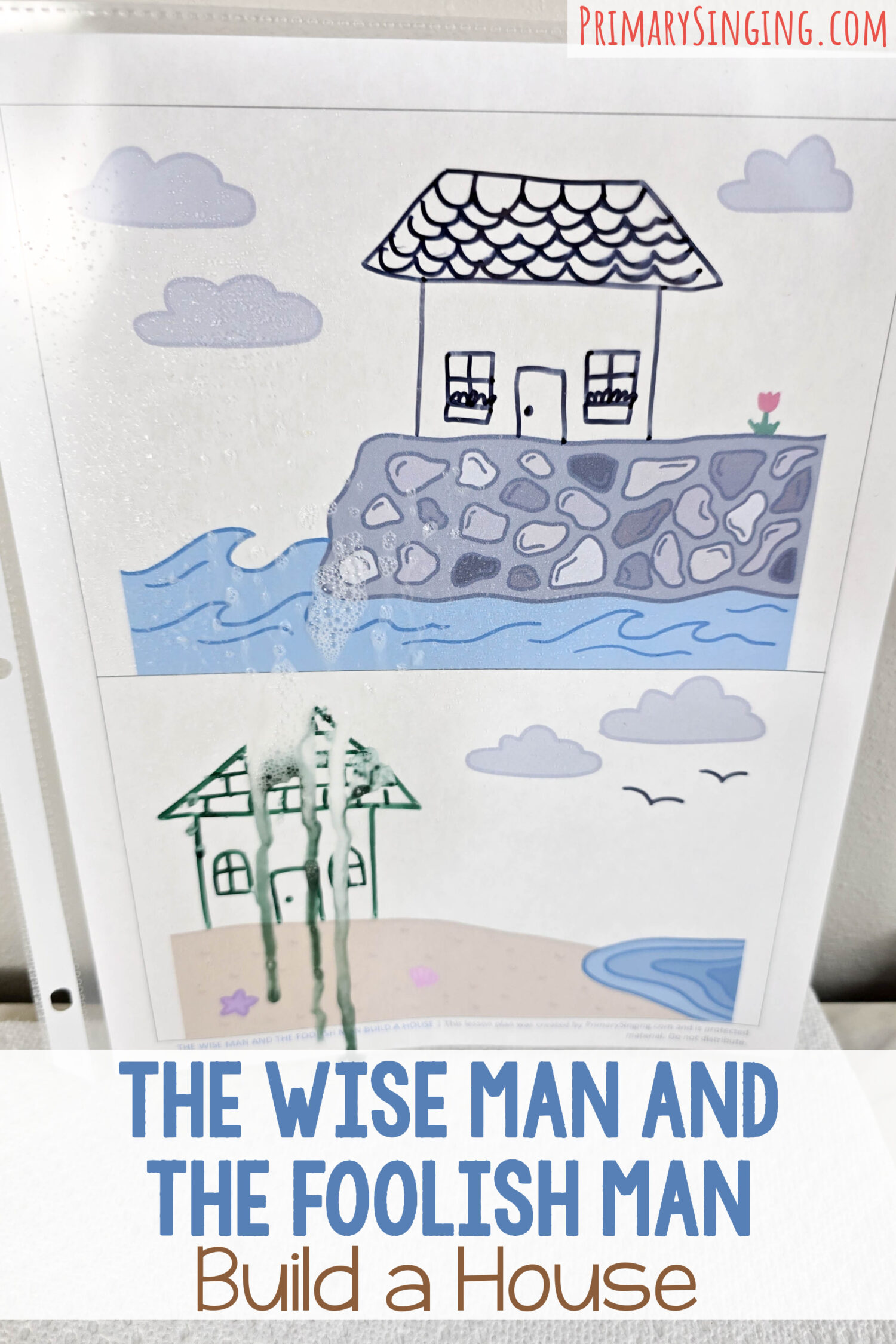 The Wise Man and the Foolish Man Build a House 1 The Wise Man and the Foolish Man Build a House singing time idea! Draw two houses, and see what happens with the rain appears! Plus additional ways to build and test your house and foundations. Fun singing time idea with printable lesson plan for LDS Primary music leaders.