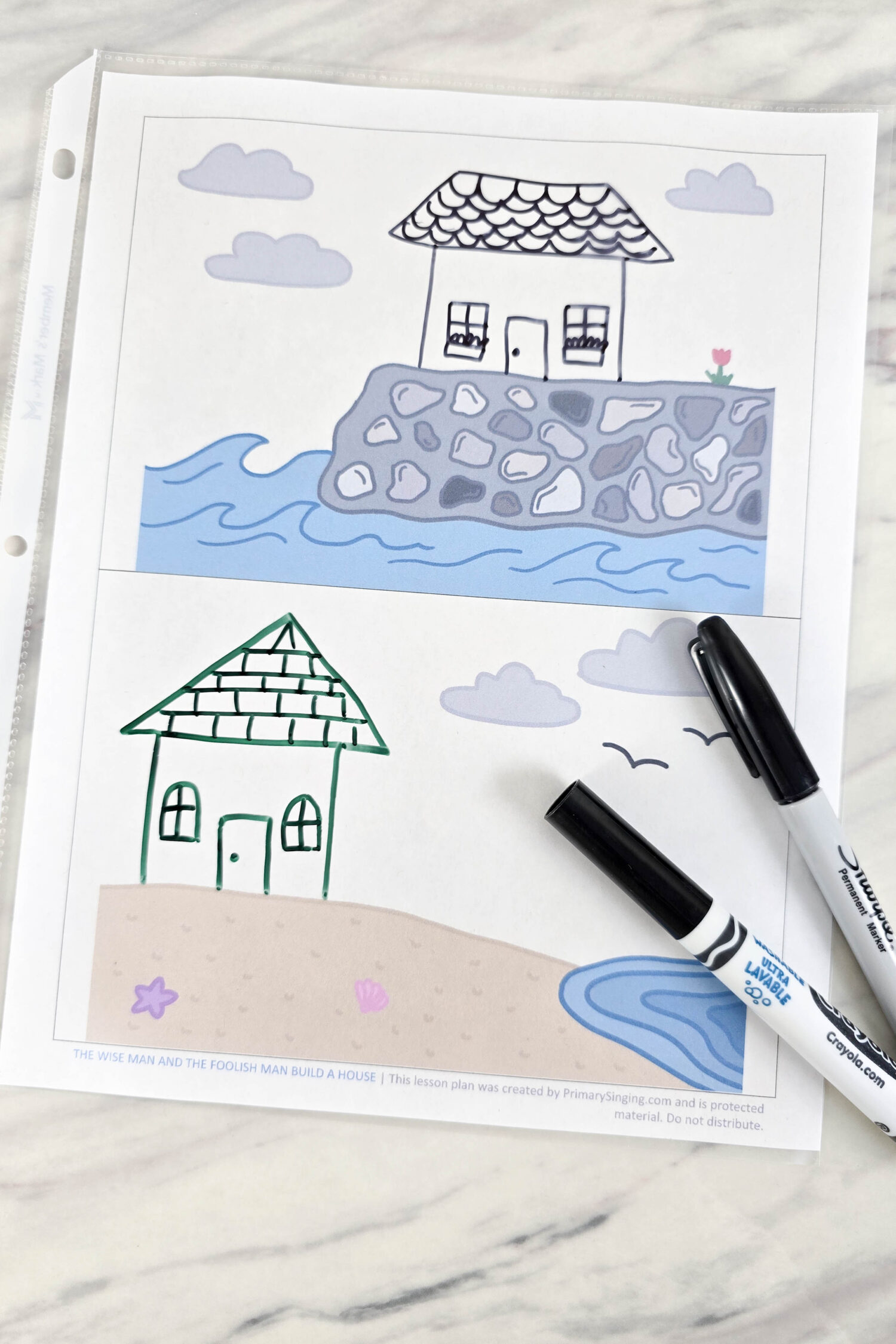 The Wise Man and the Foolish Man Build a House 4 The Wise Man and the Foolish Man Build a House singing time idea! Draw two houses, and see what happens with the rain appears! Plus additional ways to build and test your house and foundations. Fun singing time idea with printable lesson plan for LDS Primary music leaders.