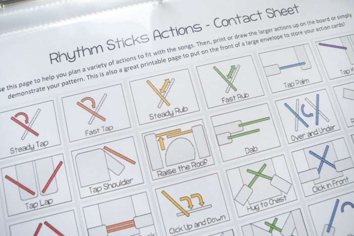 PrimarySinging.com Printable Rhythm Sticks Action Cards printable music theory instrument cards for teaching with rhythm sticks patterns and actions